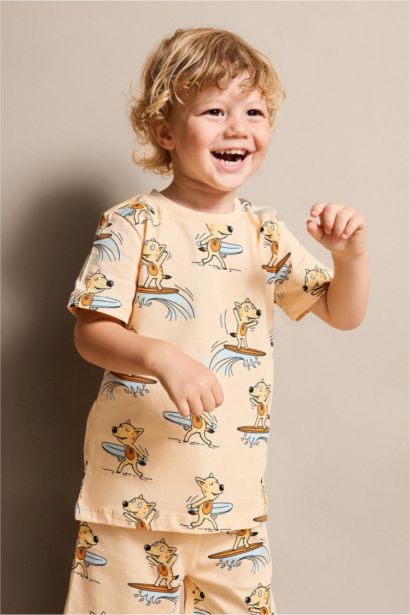 Pyjama 2 pièces saumon à motif animalier 100% coton pour bébé garçon