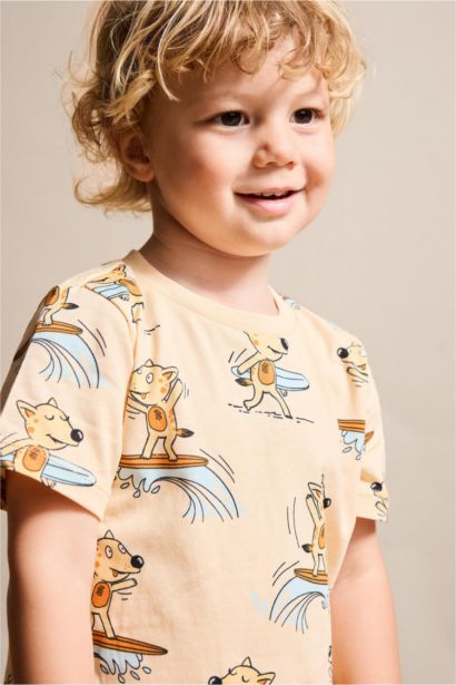 Pyjama 2 pièces saumon à motif animalier 100% coton pour bébé garçon