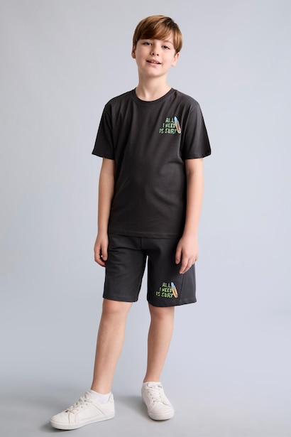 Boy Oversize Palm Pattern Anthracite Shorts