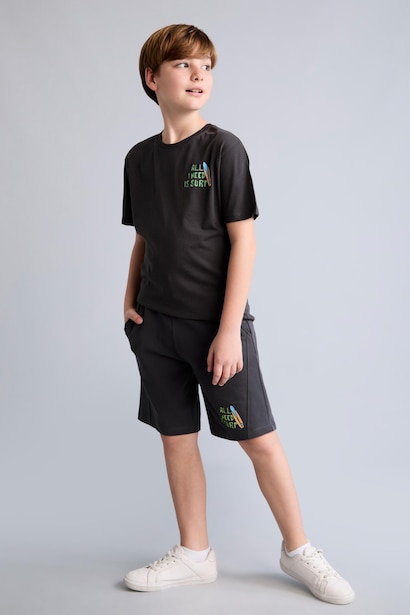 Boy Oversize Palm Pattern Anthracite Shorts