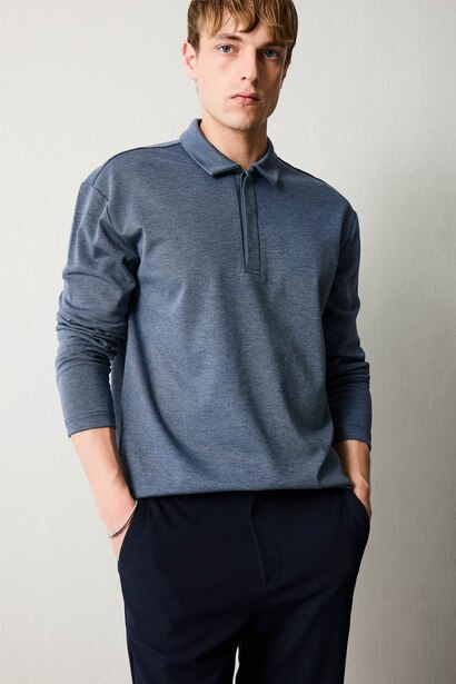 Polo Collar Long Sleeve Sweatshirt
