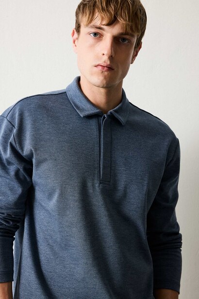 Polo Collar Long Sleeve Sweatshirt