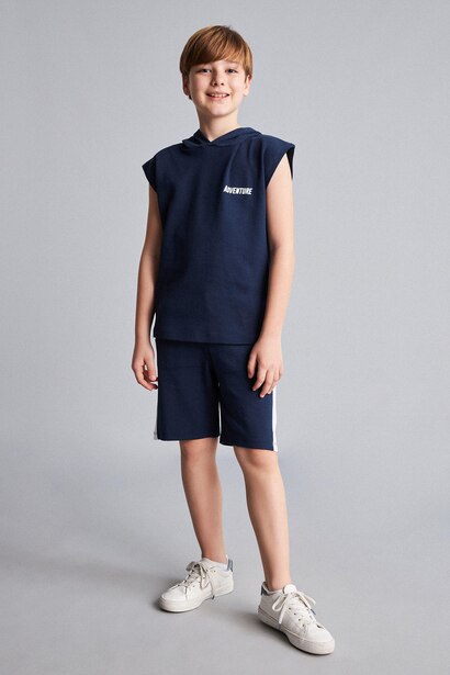 Boy Hooded Printed Tank Top Shorts 2 Piece Set