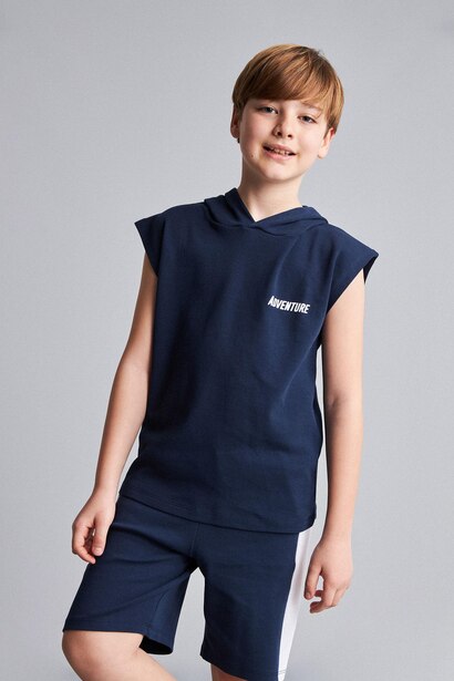 Boy Hooded Printed Tank Top Shorts 2 Piece Set