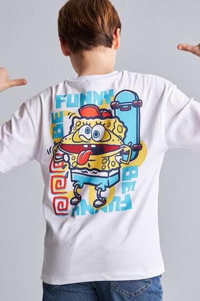 %100 Pamuk SpongeBob Kısa Kollu Tişört Erkek Çocuk