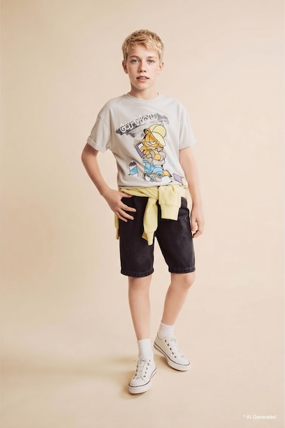 T-shirt oversize à col rond et manches courtes Garfield 100% coton pour garçon