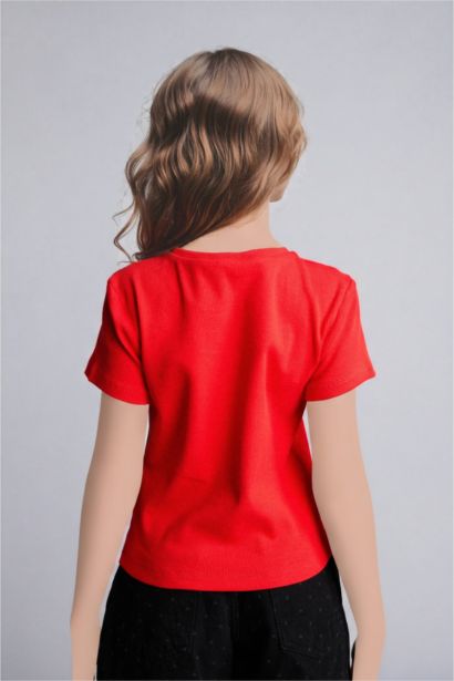 T-shirt côtelé à col rond et manches courtes Coupe régulière pour fille