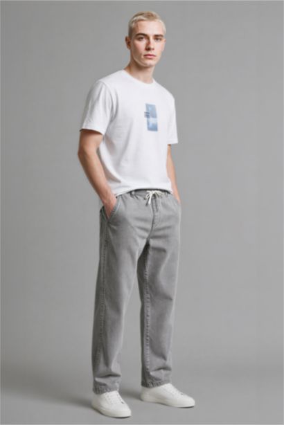 Wide Leg Elastic Waist Washed Trousers