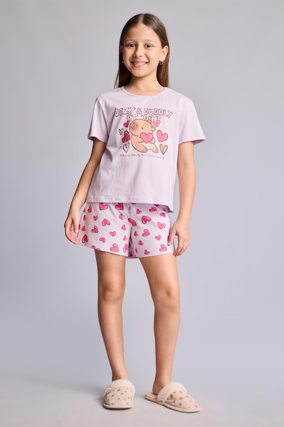 %100 Pamuk Regular Fıt 2'li Pijama Takımı Kız Çocuk