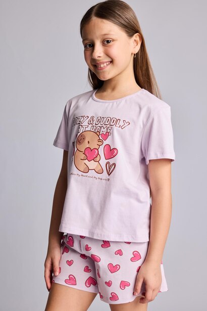 %100 Pamuk Regular Fıt 2'li Pijama Takımı Kız Çocuk