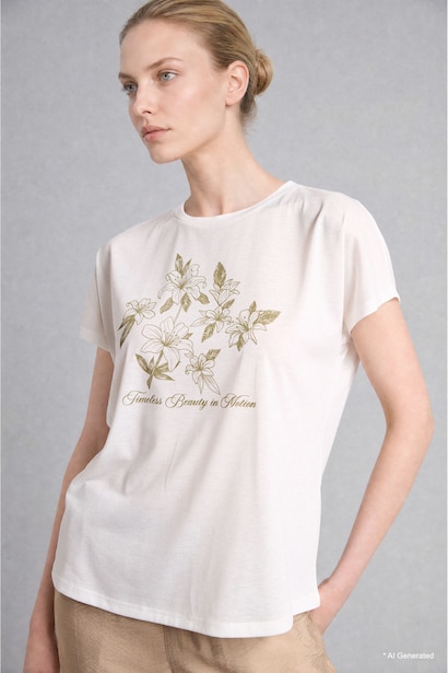 Crew Neck Floral Print Short Sleeve T-Shirt