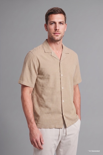 Pamuklu Relaxed Fit Kısa Kollu Kareli Gömlek
