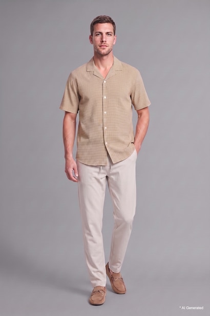 Pamuklu Relaxed Fit Kısa Kollu Kareli Gömlek