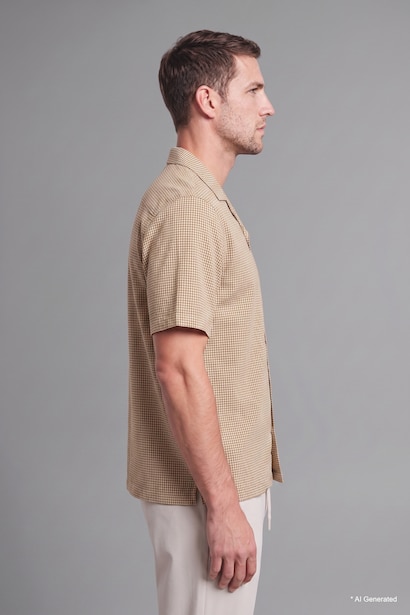 Pamuklu Relaxed Fit Kısa Kollu Kareli Gömlek