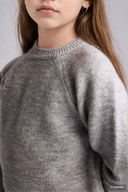 Girl Raglan Sleeve Crew Neck Basic Knit Pullover