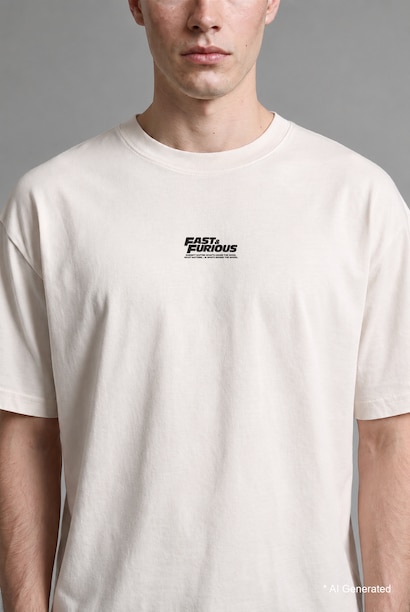 Boxy Fit Fast & Furious Printed Crew Neck Short Sleeve T-Shirt