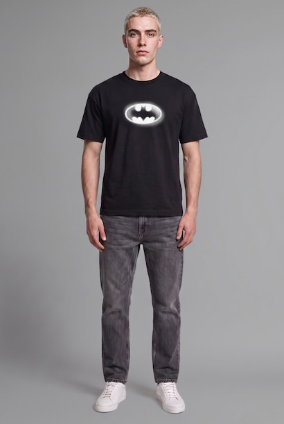%100 Pamuk Boxy Fit Batman Baskılı Kısa Kollu Tişört
