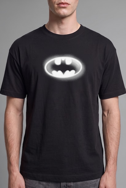 %100 Pamuk Boxy Fit Batman Baskılı Kısa Kollu Tişört