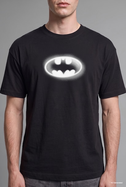 %100 Pamuk Boxy Fit Batman Baskılı Kısa Kollu Tişört