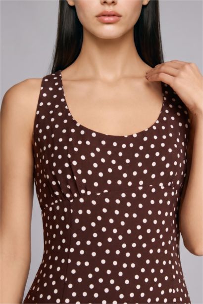Regular Fit Polka Dot Linen Blend Strappy Midi Dress