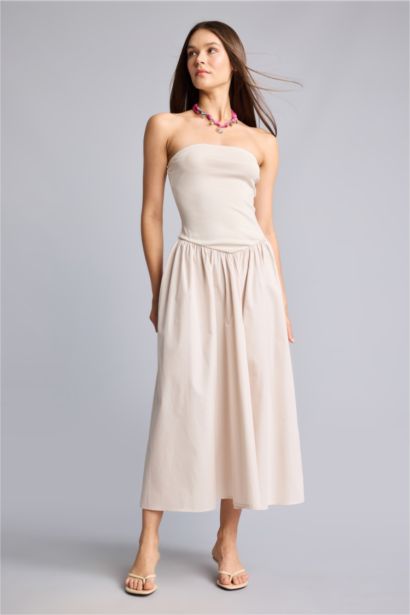 Kolsuz Poplin Midi Elbise