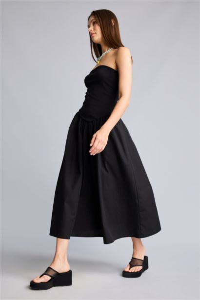 Kolsuz Poplin Midi Elbise