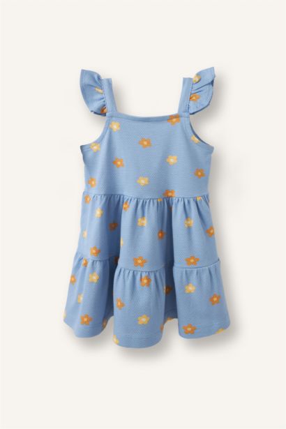 %100 Pamuk Floral Askılı Elbise Kız Bebek