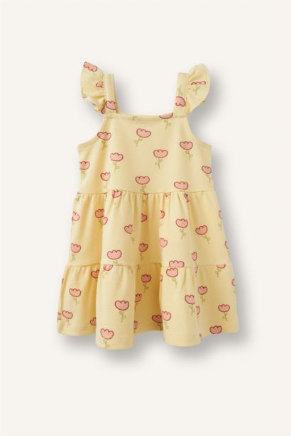%100 Pamuk Floral Askılı Elbise Kız Bebek