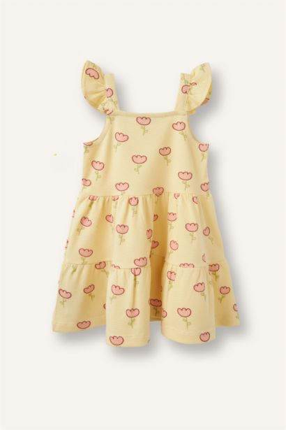 %100 Pamuk Floral Askılı Elbise Kız Bebek