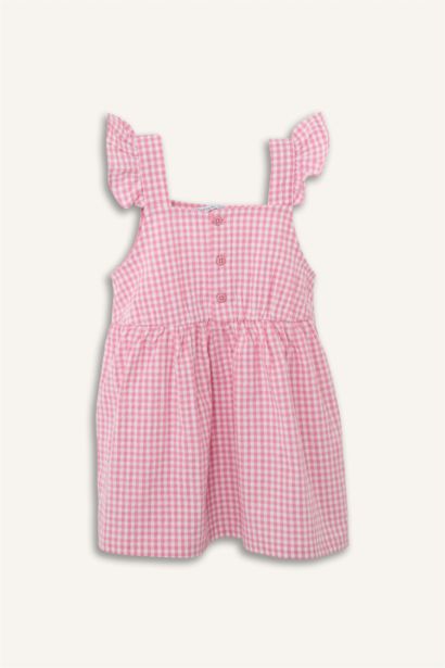 Baby Girl Gingham Strappy Waffle Textured Dress