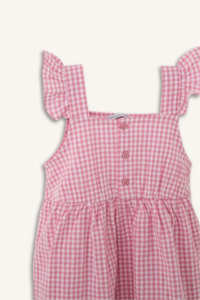 Baby Girl Gingham Strappy Waffle Textured Dress