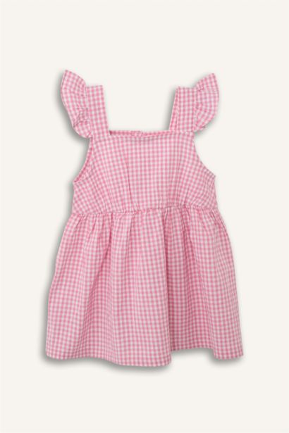 Baby Girl Gingham Strappy Waffle Textured Dress