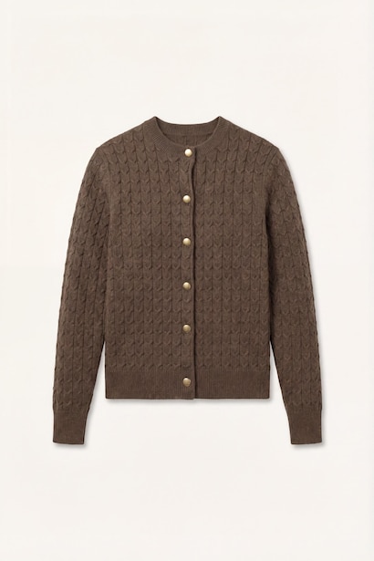 Regular Fit Beige Crew Neck Cardigan