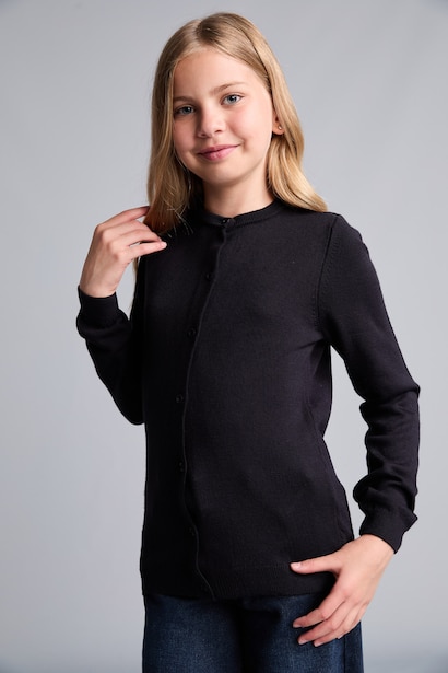 Cardigan bleu marine à col rond et manches longues pour fille