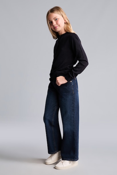 Cardigan bleu marine à col rond et manches longues pour fille