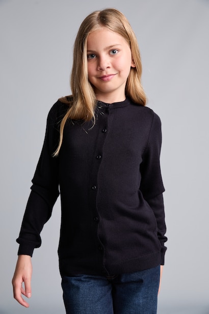 Cardigan bleu marine à col rond et manches longues pour fille