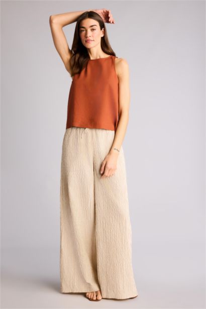 Yüksek Bel Geniş Paça Oxford Pantolon