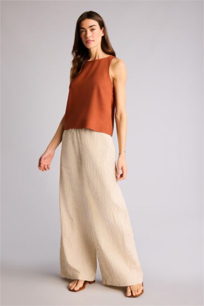 Yüksek Bel Geniş Paça Oxford Pantolon