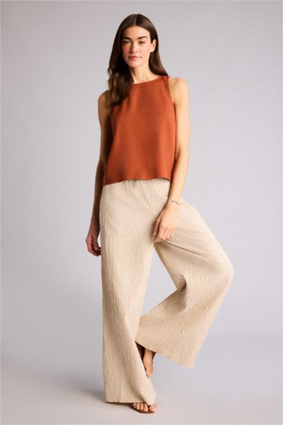 Yüksek Bel Geniş Paça Oxford Pantolon