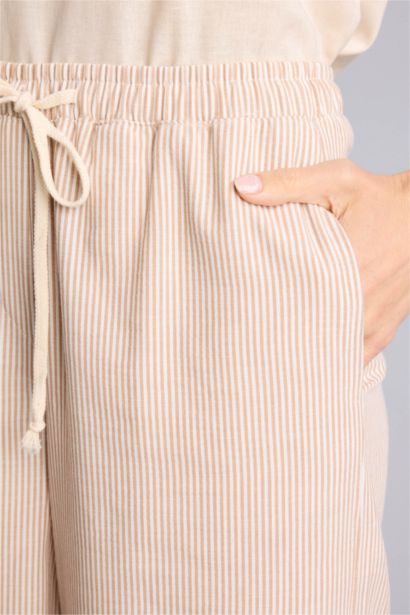 Regular Fıt Yüksek Bel Geniş Paça Oxford Pantolon