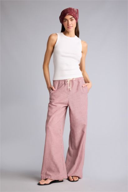 Yüksek Bel Regular Fıt Çizgili Pantolon