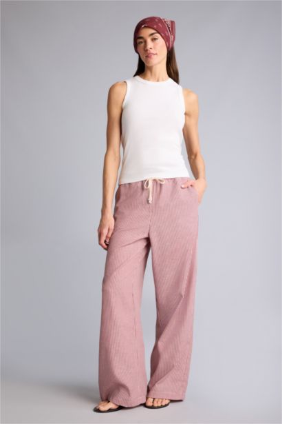 Yüksek Bel Regular Fıt Çizgili Pantolon