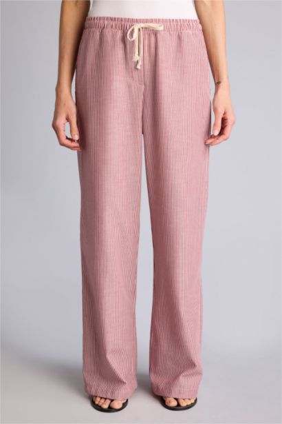 Yüksek Bel Regular Fıt Çizgili Pantolon