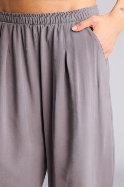 Regular Fıt Yüksek Bel Keten Görünümlü Pantolon