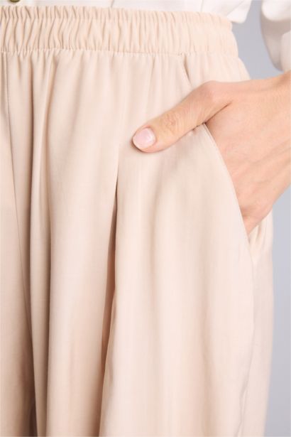 Regular Fıt Yüksek Bel Keten Görünümlü Pantolon