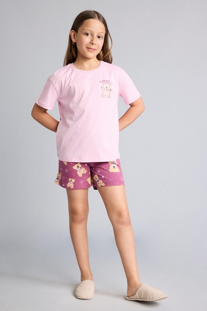 %100 Pamuk Kpop - Demon Hunters Relaxed Fit 2'Li Pijama Takım Kız Çocuk