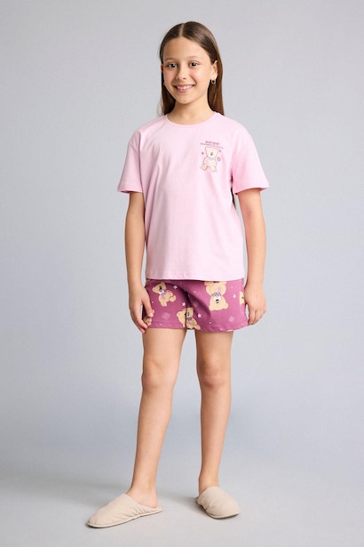 %100 Pamuk Kpop - Demon Hunters Relaxed Fit 2'Li Pijama Takım Kız Çocuk