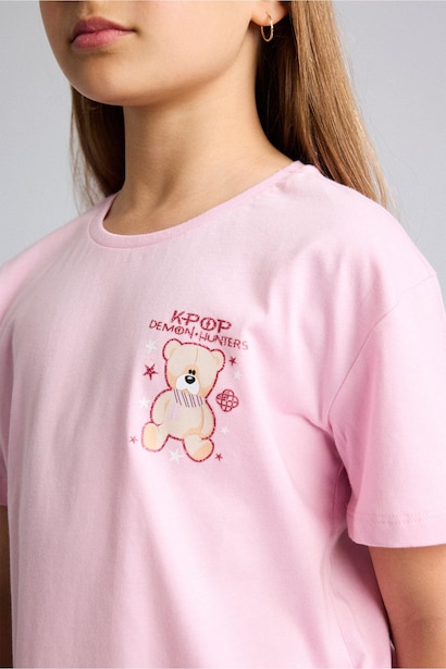 %100 Pamuk Kpop - Demon Hunters Relaxed Fit 2'Li Pijama Takım Kız Çocuk