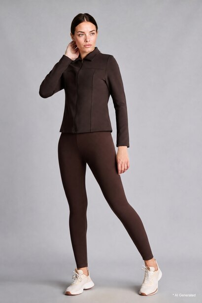 Standard Fit Scuba Fabric Polo Collar Long Sleeve Sports Top