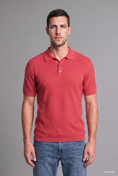 T-shirt Polo basic à manches courtes en tricot texturé à col rond Coupe standard